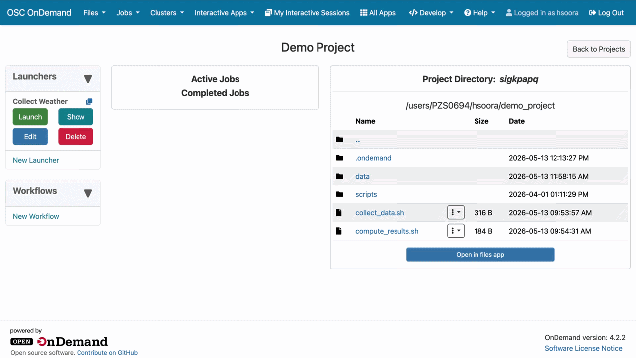 Demonstration of creating launcher, creating workflow, submitting workflow and using live job status