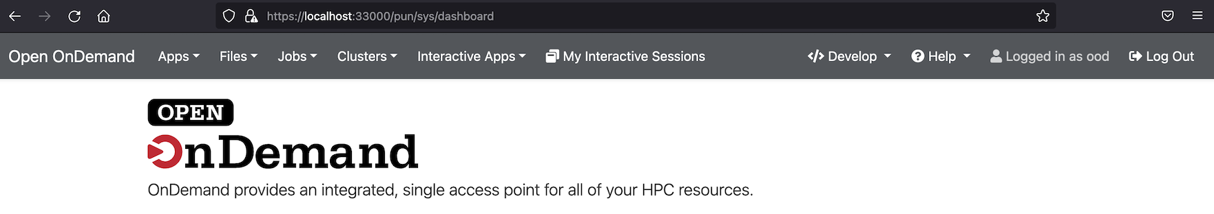 An image of the default navigation bar showing drop-down menus for files, jobs, clusters, interactive apps, and my interactive apps.