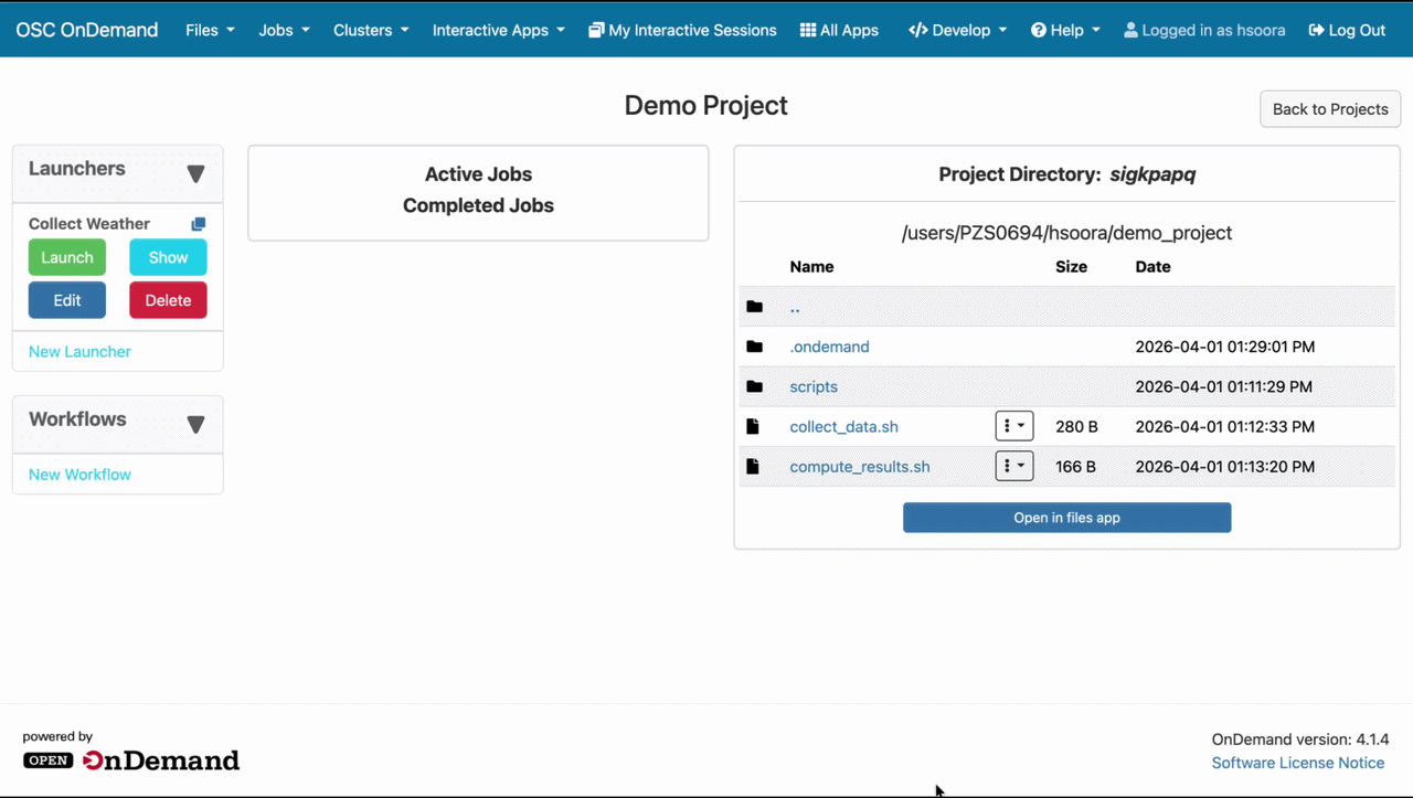 Demonstration of creating launcher, creating workflow, submitting workflow and using live job status